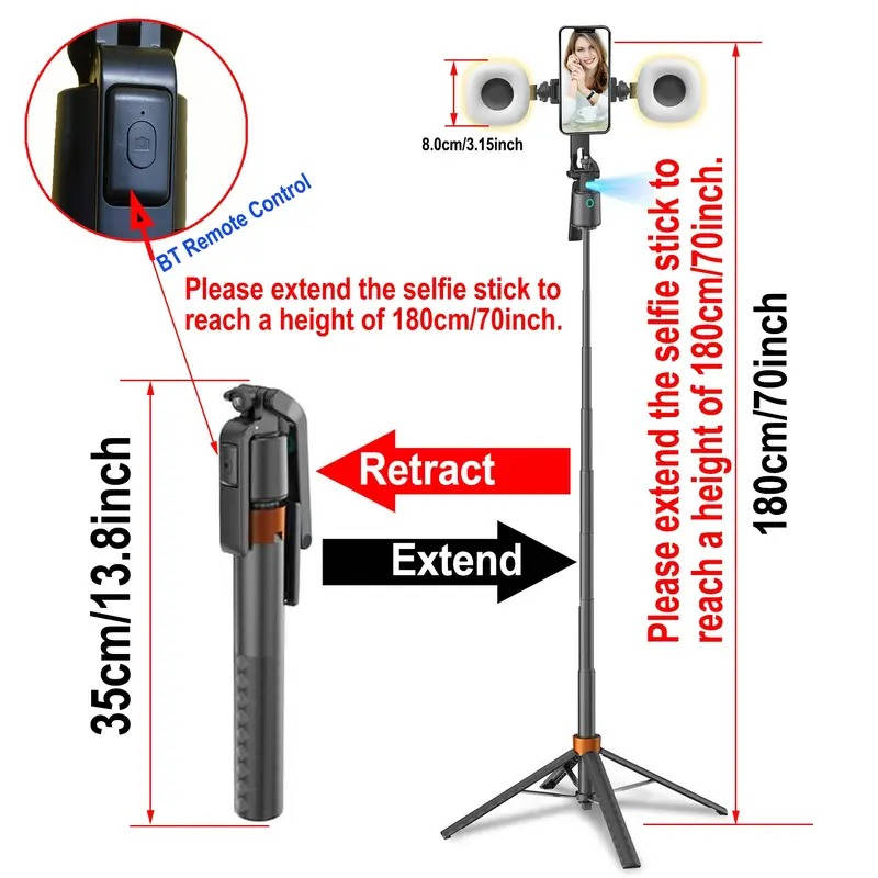 Smart Tripod with Face Tracking and Dual Fill Lights Rechargeable