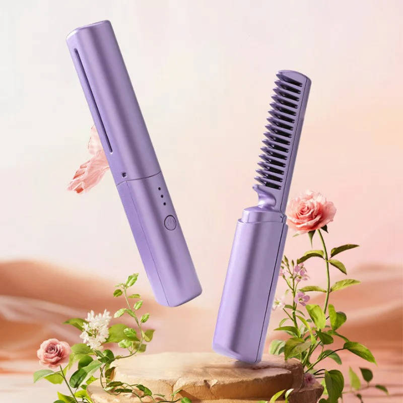 Portable Ceramic Hair Comb Cordless Straightening Brush Frizz Control