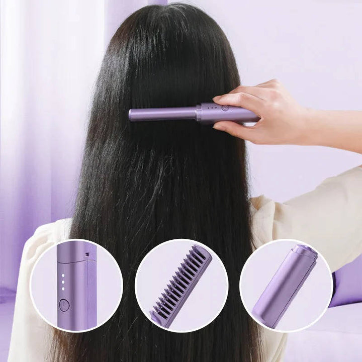 Portable Ceramic Hair Comb Cordless Straightening Brush Frizz Control