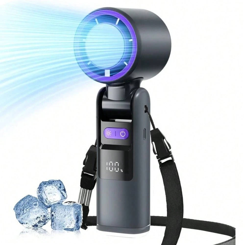 Portable Handheld Fan Rechargeable LED Battery Display Mini Turbo - Lenila