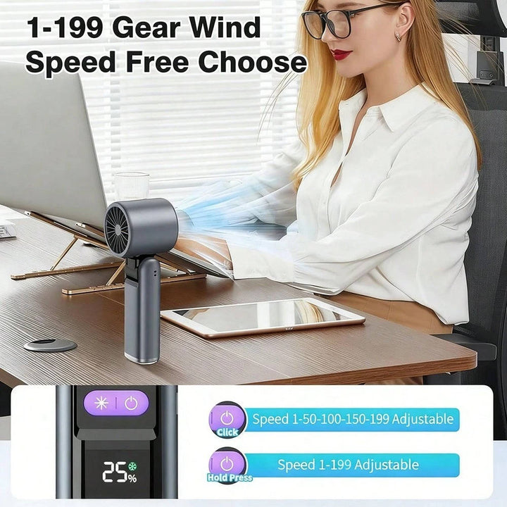 Portable Handheld Fan Rechargeable LED Battery Display Mini Turbo