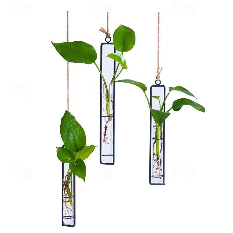 Indoor Plant Propagation Station Glass Test Tube Planter with Metal