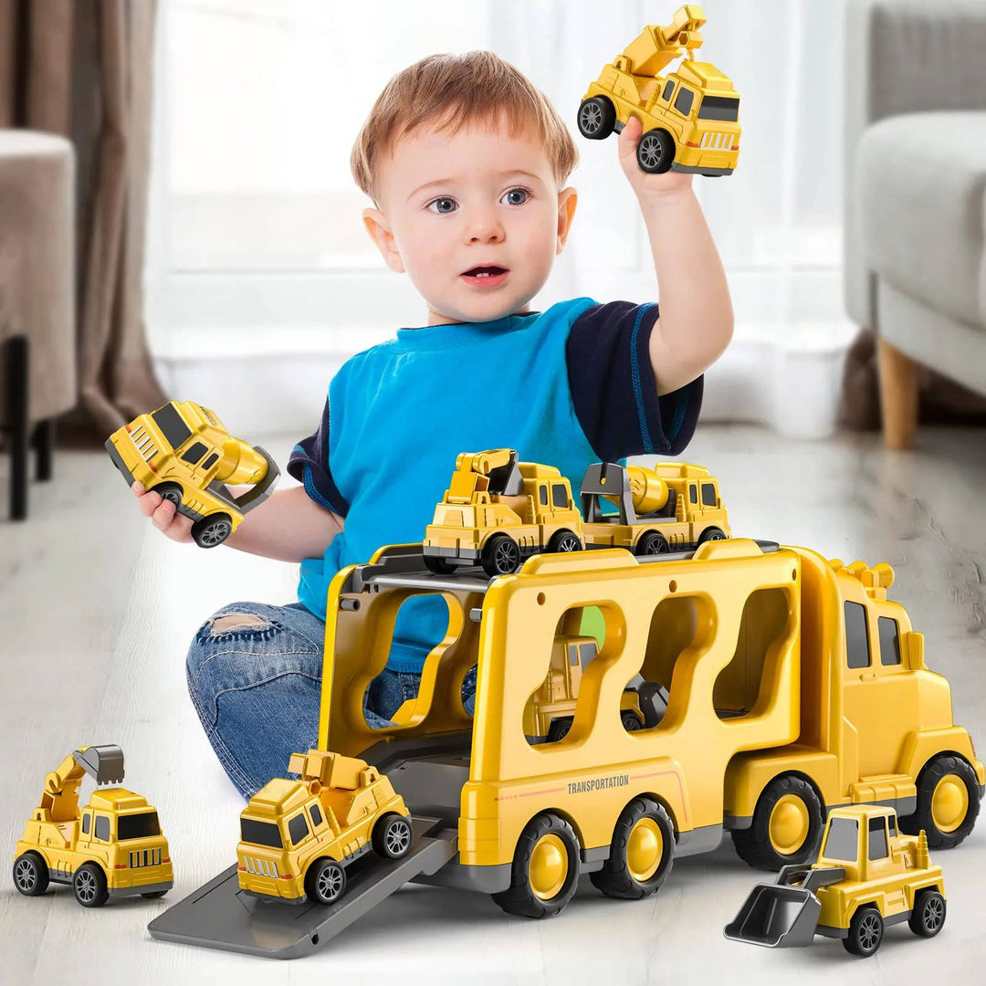 Toddler Construction Carrier Truck Toy Set Friction Powered Vehicles