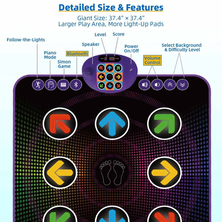 Kids Electronic Dance Mat with Bluetooth Music Game Pad
