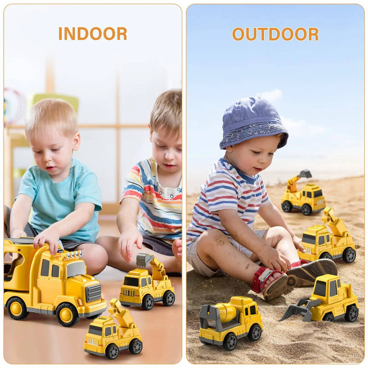 Toddler Construction Carrier Truck Toy Set Friction Powered Vehicles