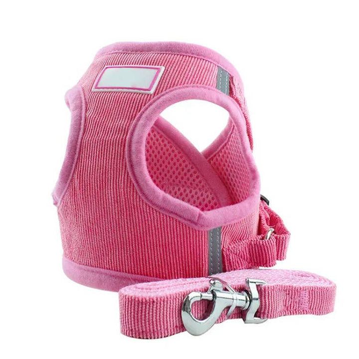 Pet Reflective Corduroy Harness and Leash Set Breathable Chest Strap