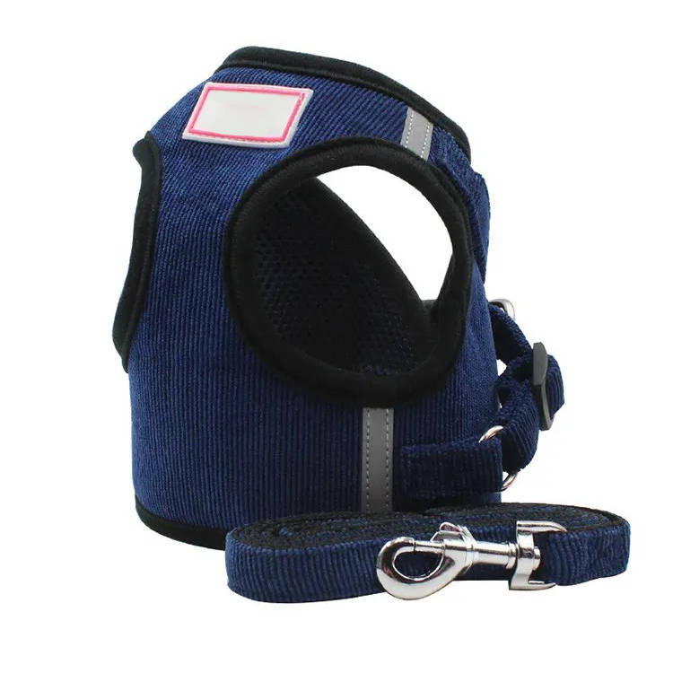 Pet Reflective Corduroy Harness and Leash Set Breathable Chest Strap