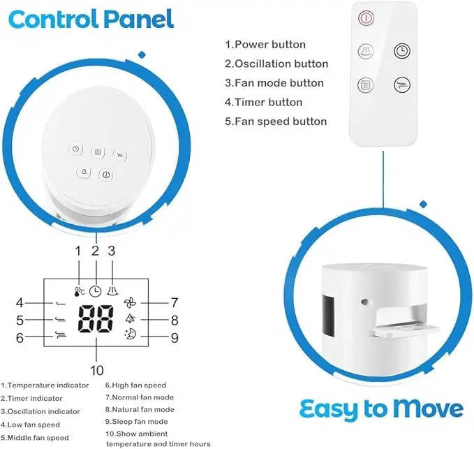 Portable Air Conditioner Bladeless Quiet Adjustable Speed