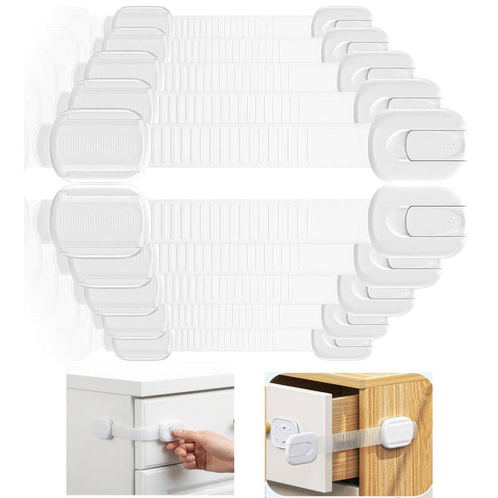Child Safety Cabinet Locks Adjustable Adhesive Straps for Drawers - Lenila