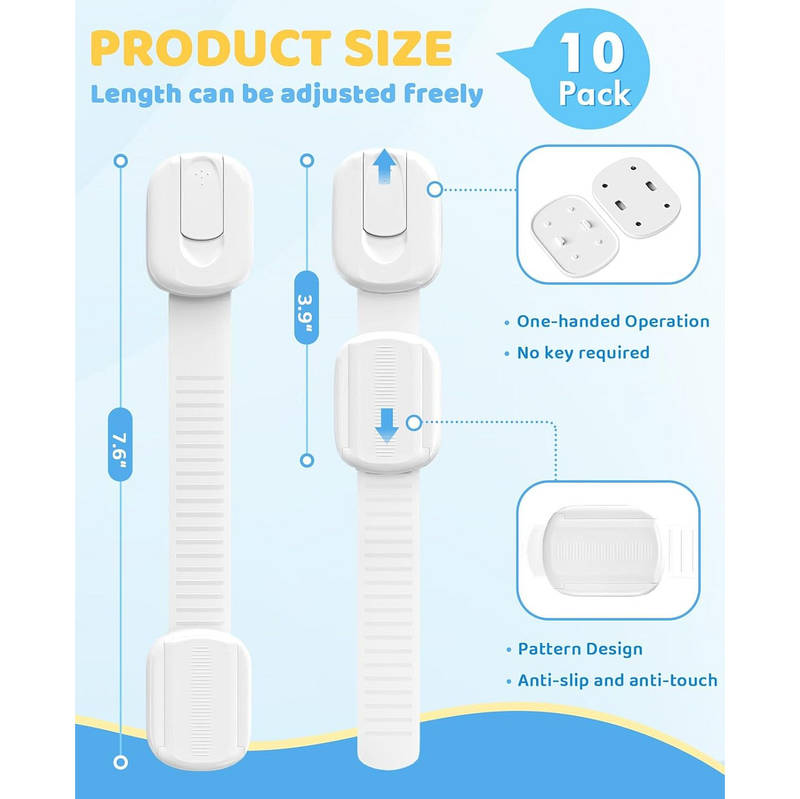 Child Safety Cabinet Locks Adjustable Adhesive Straps for Drawers