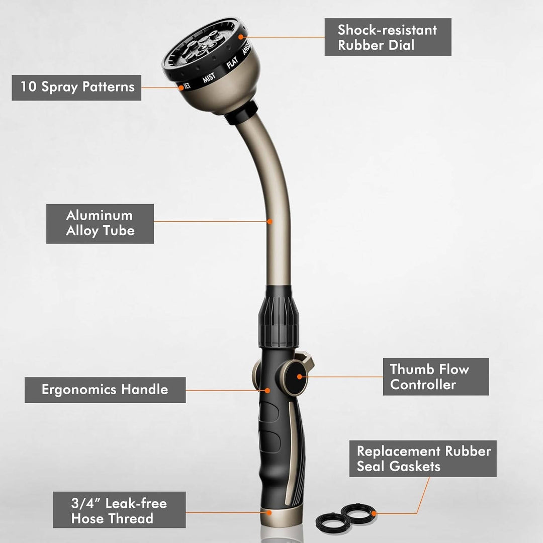 Garden Watering Wand Metal Heavy Duty Hose Nozzle Adjustable Spray