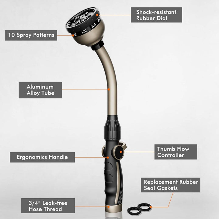 Garden Watering Wand Metal Heavy Duty Hose Nozzle Adjustable Spray