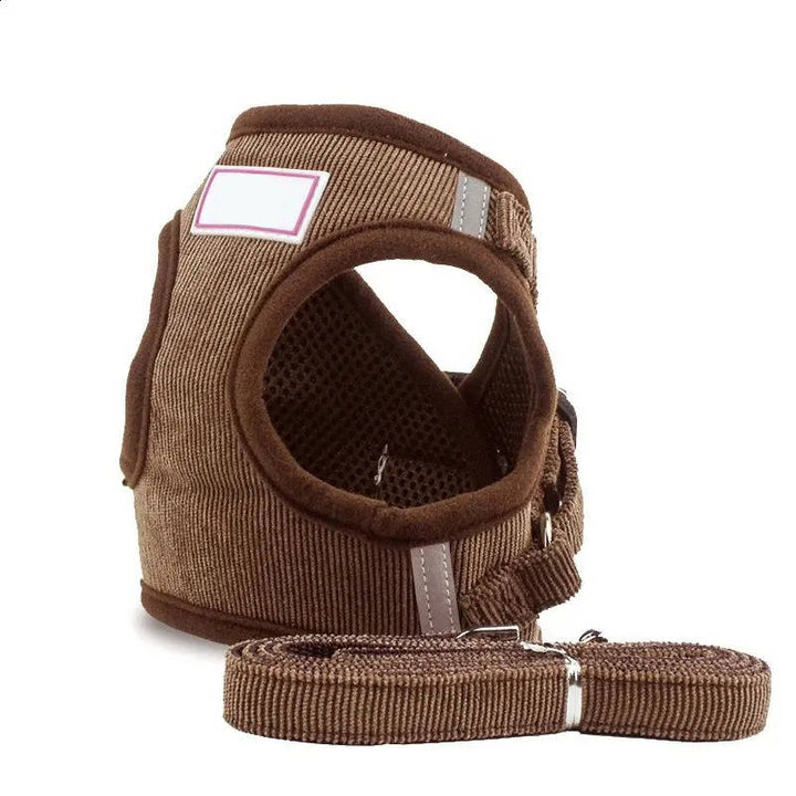 Pet Reflective Corduroy Harness and Leash Set Breathable Chest Strap