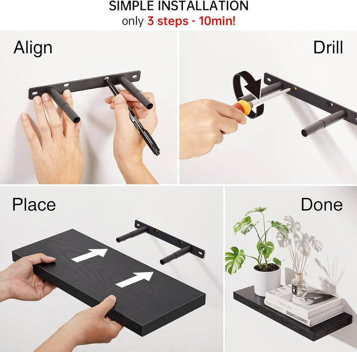 Rustic Wood Floating Wall Shelves Hanging Storage Set