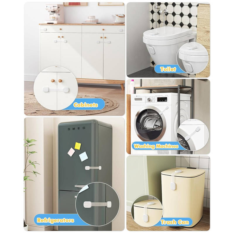 Child Safety Cabinet Locks Adjustable Adhesive Straps for Drawers