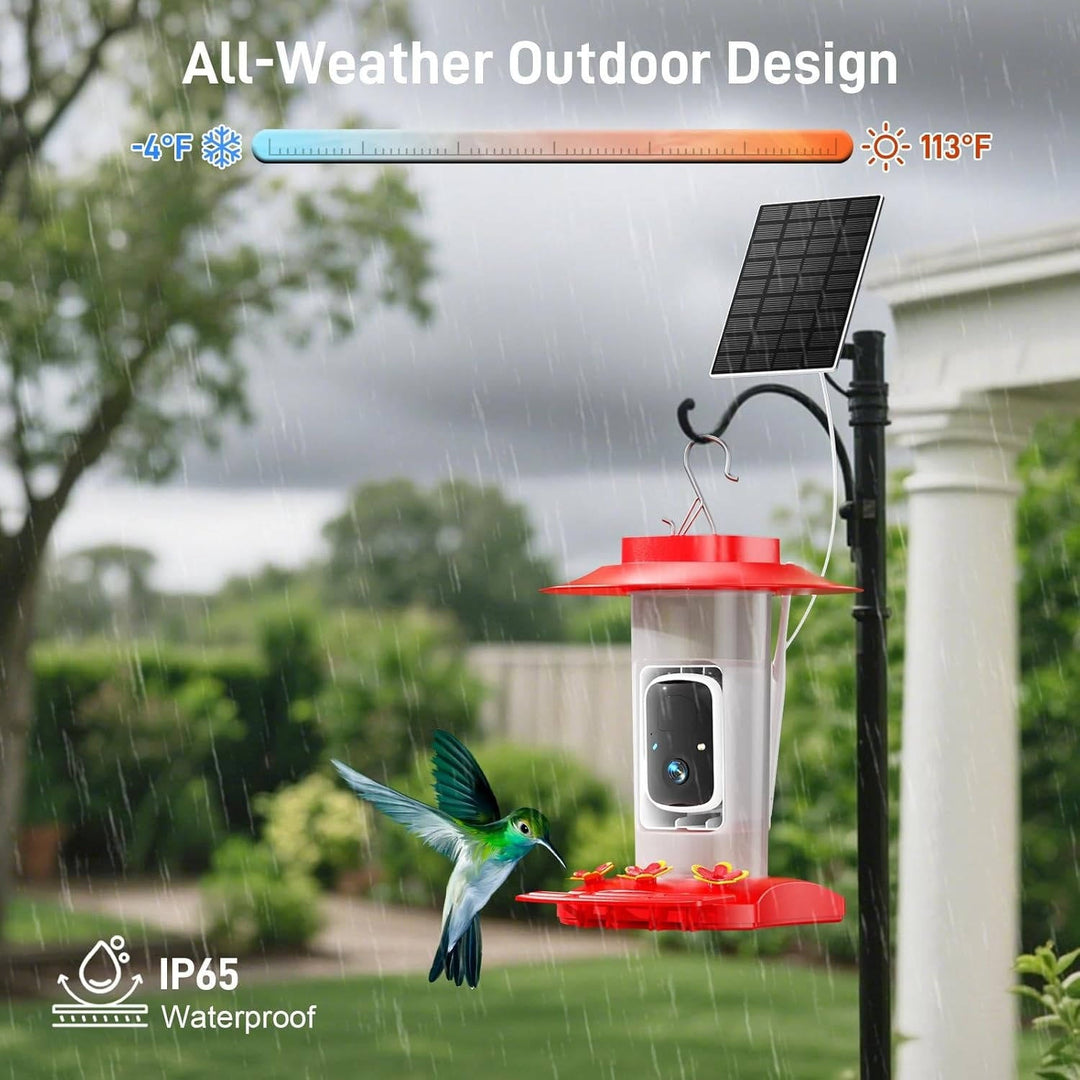 Outdoor Hummingbird Feeder with 21oz Capacity HD 2K Camera Solar