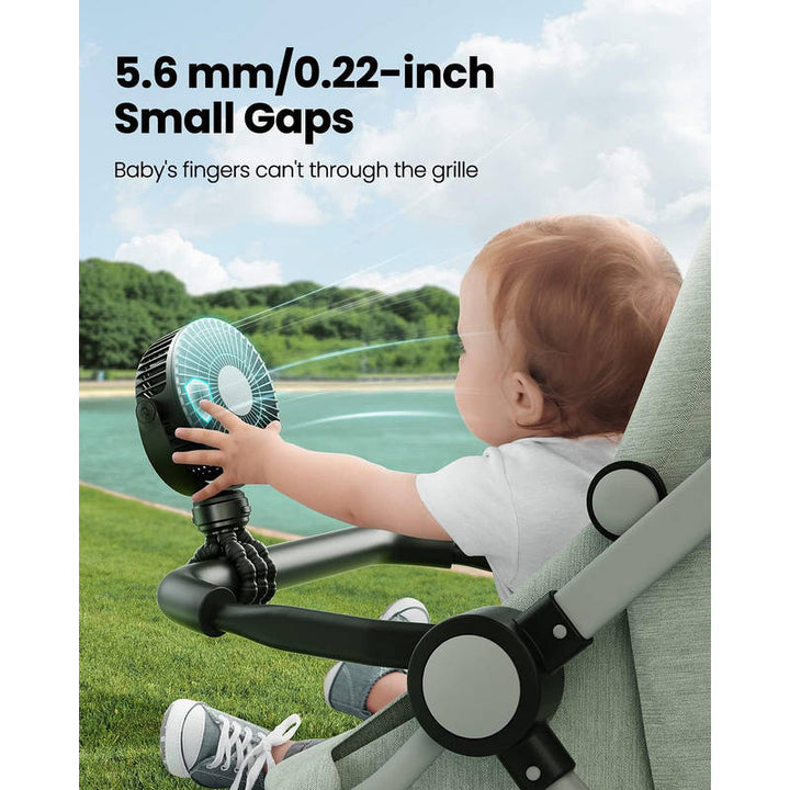 Portable Baby Stroller Fan USB Rechargeable Quiet Clip-On with LED