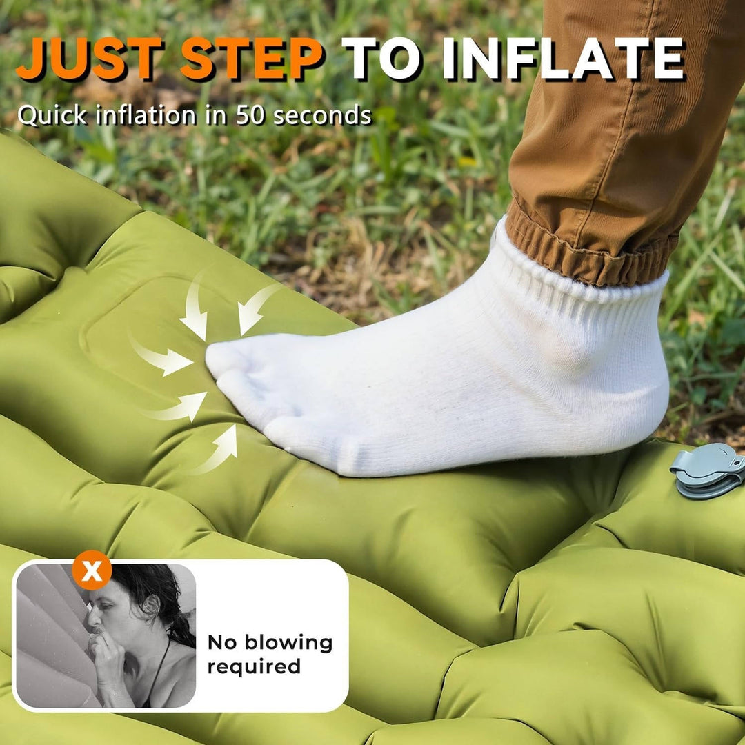 Ultralight Inflatable Sleeping Pad with Built-In Pillow for Camping