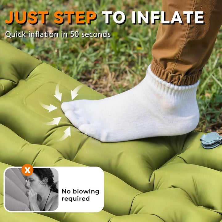 Ultralight Inflatable Sleeping Pad with Built-In Pillow for Camping
