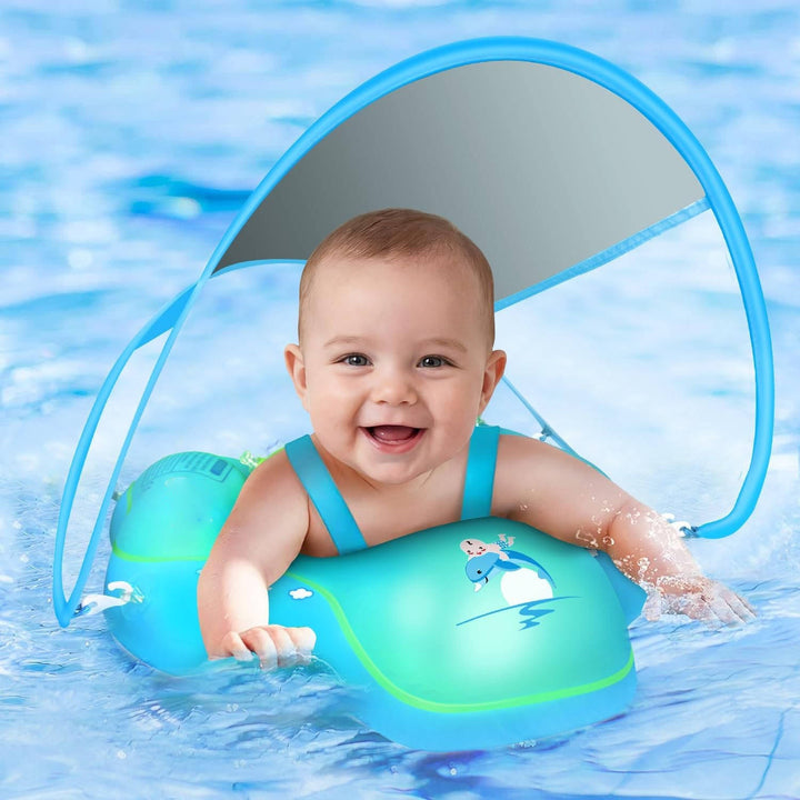 Baby Swim Float with Canopy UPF50 Plus Inflatable No-Flip Design - Lenila