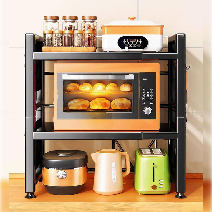 Expandable Kitchen Microwave Stand with Utensil Hooks Countertop - Lenila