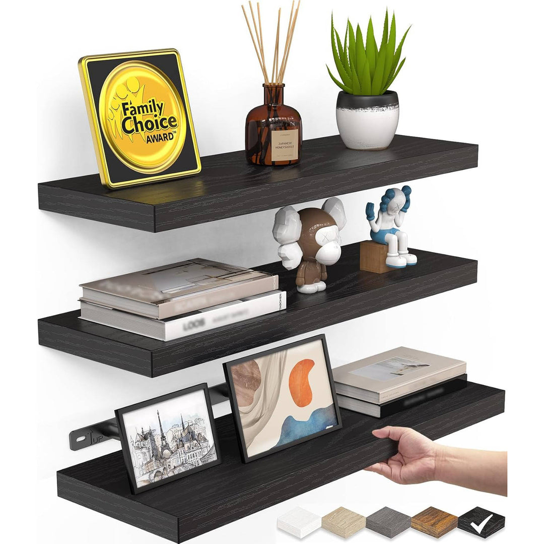 Rustic Wood Floating Wall Shelves Hanging Storage Set - Lenila
