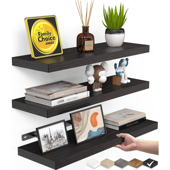 Rustic Wood Floating Wall Shelves Hanging Storage Set - Lenila