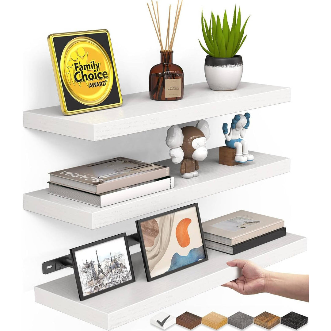 Rustic Wood Floating Wall Shelves Hanging Storage Set