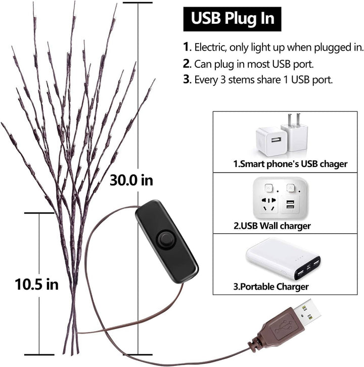 USB Powered LED Twig Lights Decorative Branch Indoor Home Decor