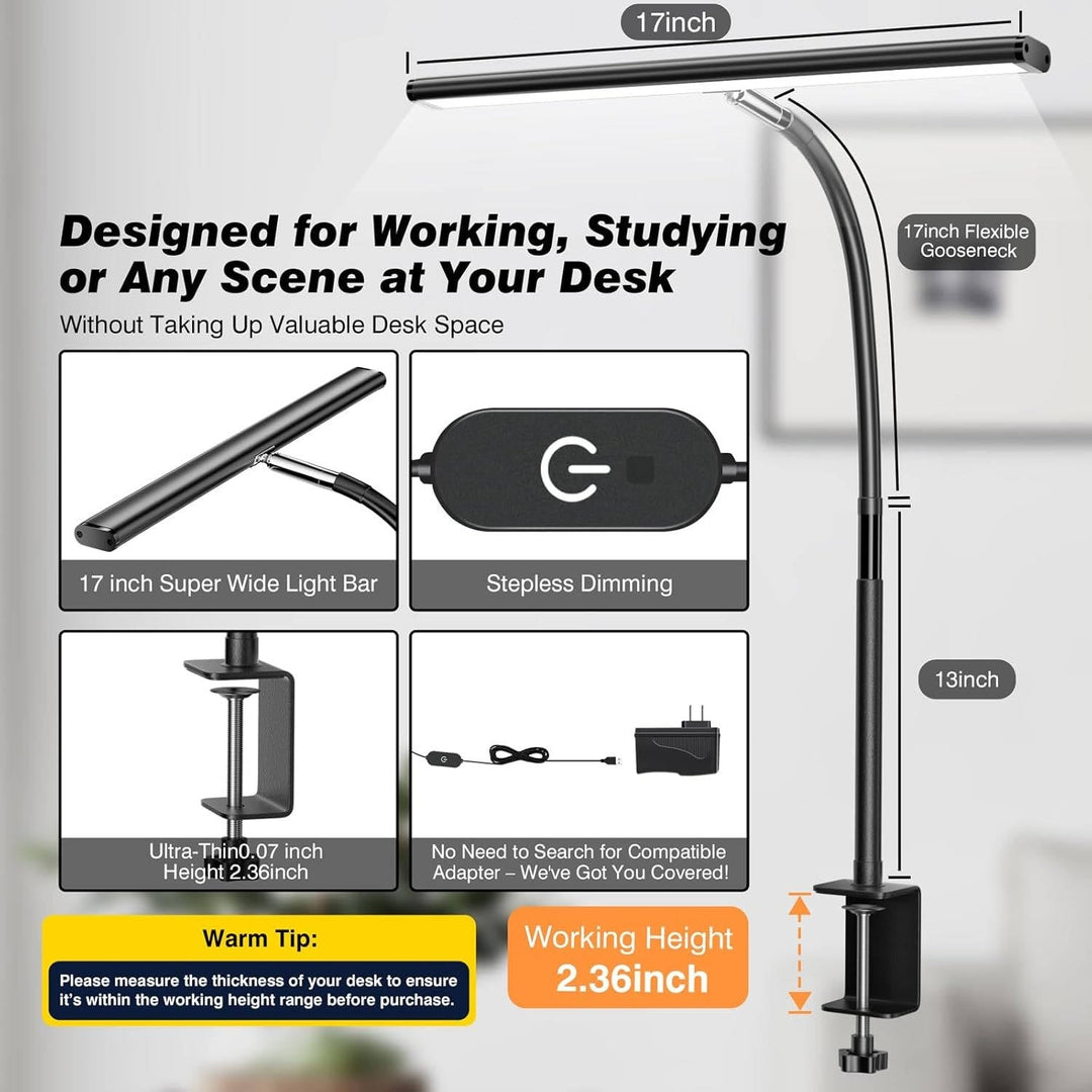LED Desk Lamp with Stepless Dimming Flexible Gooseneck Eye-Friendly