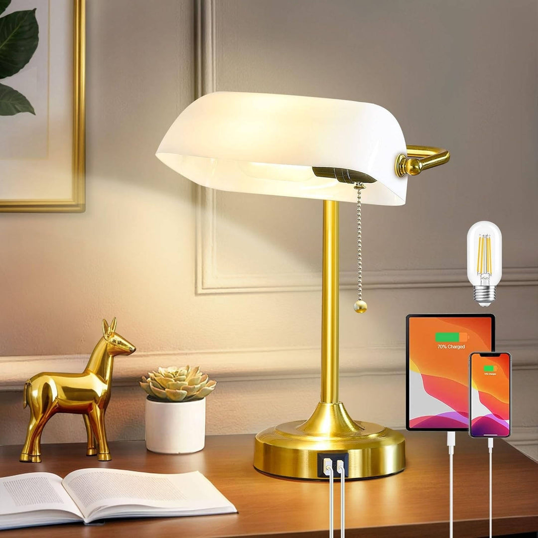Vintage Desk Lamp with USB Type C Charging Ports Retro Style - Lenila