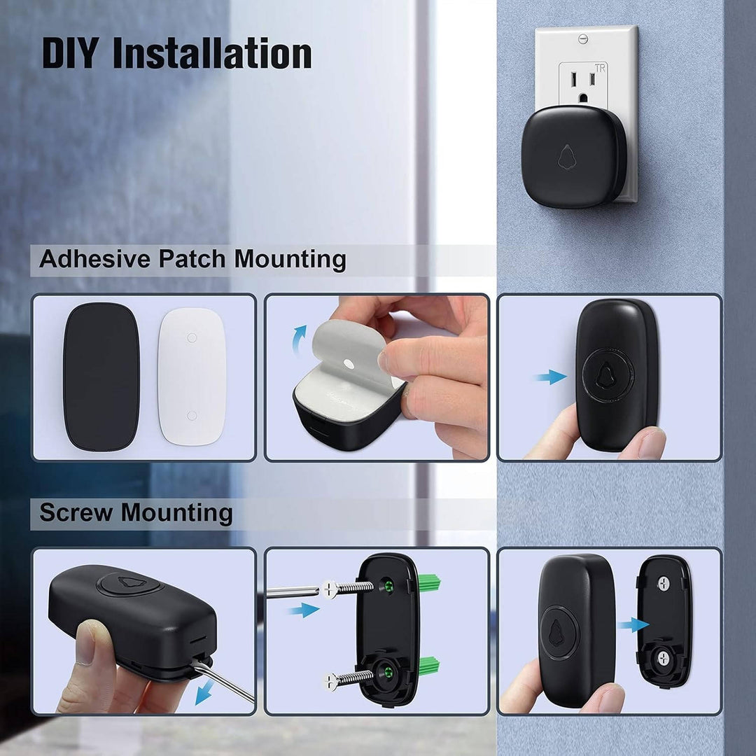 Wireless Doorbell with LED Indicator Waterproof Easy Install