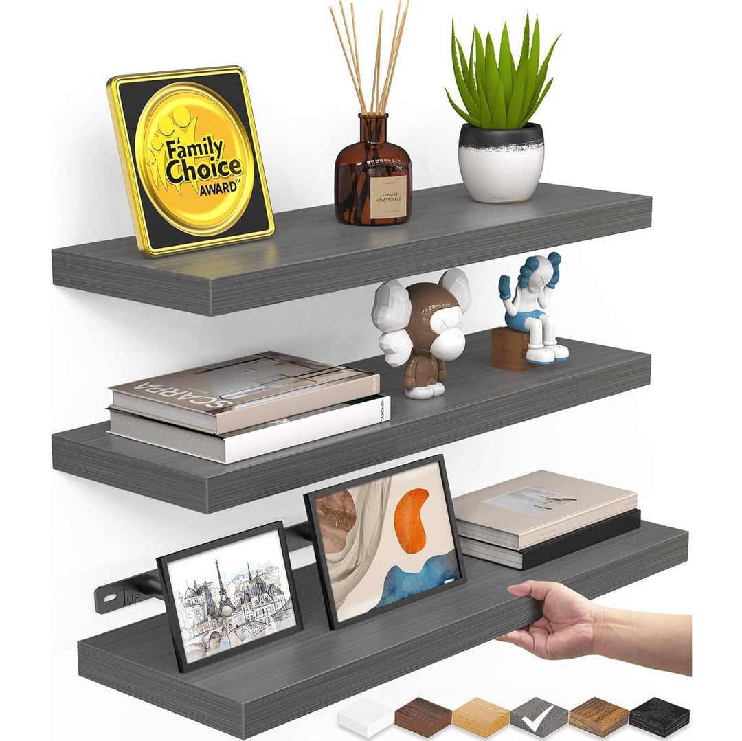 Rustic Wood Floating Wall Shelves Hanging Storage Set