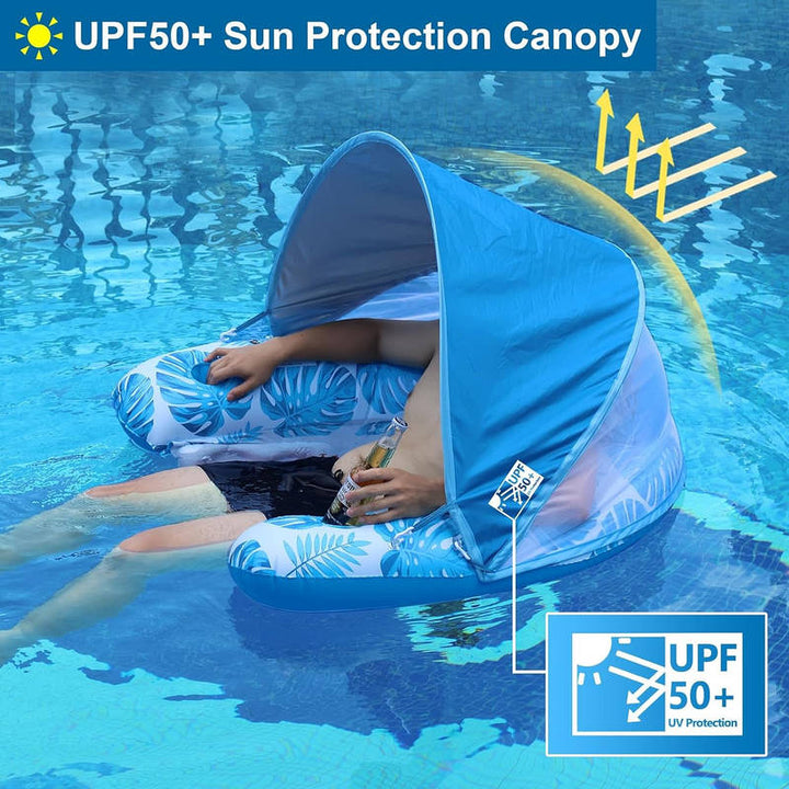 Adult Inflatable Pool Float Chair with Adjustable Canopy and Cup