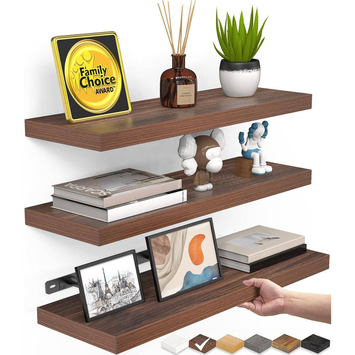 Rustic Wood Floating Wall Shelves Hanging Storage Set