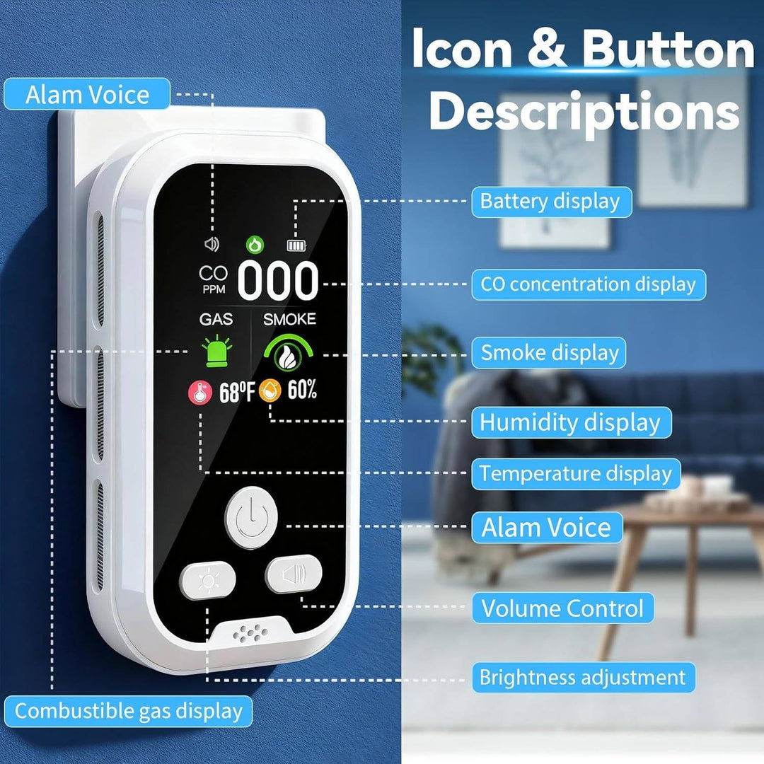 Carbon Monoxide Gas Detector with HD Display Smoke Alarm Temperature