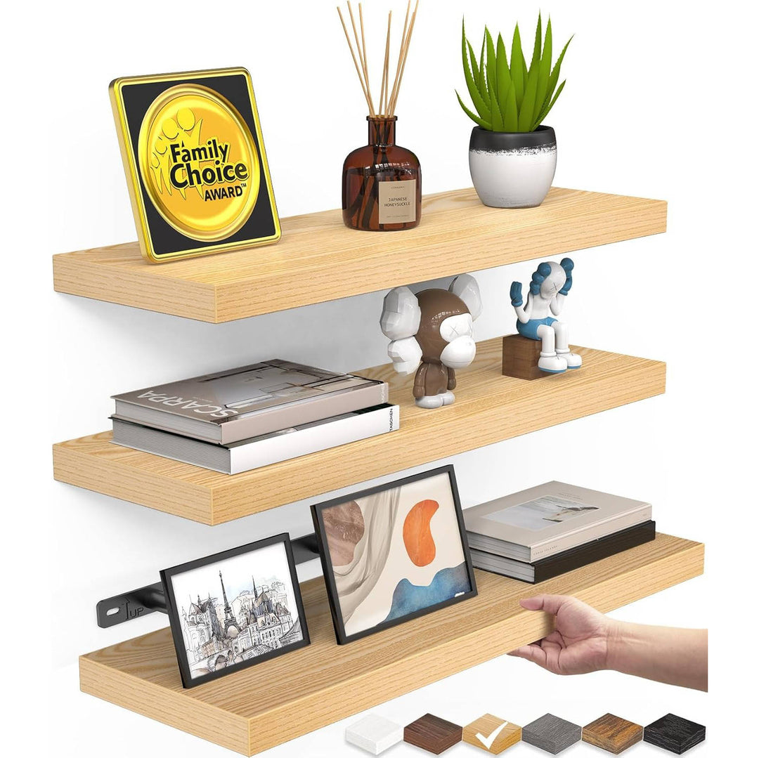 Rustic Wood Floating Wall Shelves Hanging Storage Set