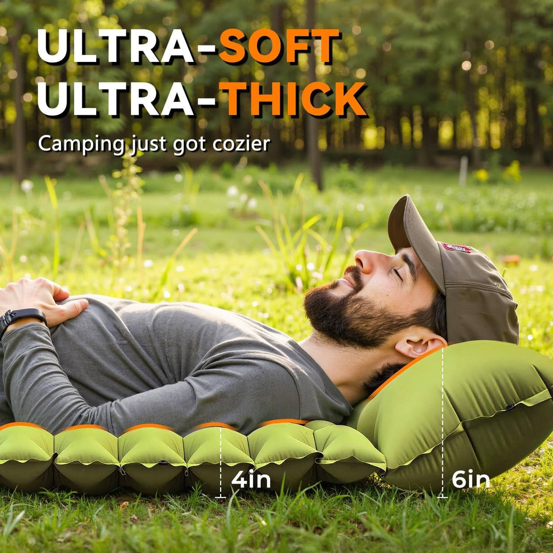 Ultralight Inflatable Sleeping Pad with Built-In Pillow for Camping