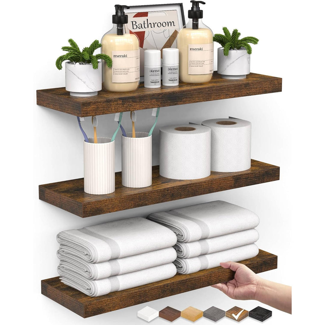 Rustic Wood Floating Wall Shelves Hanging Storage Set