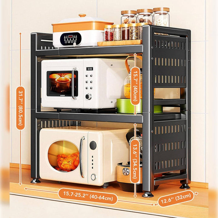 Expandable Kitchen Microwave Stand with Utensil Hooks Countertop