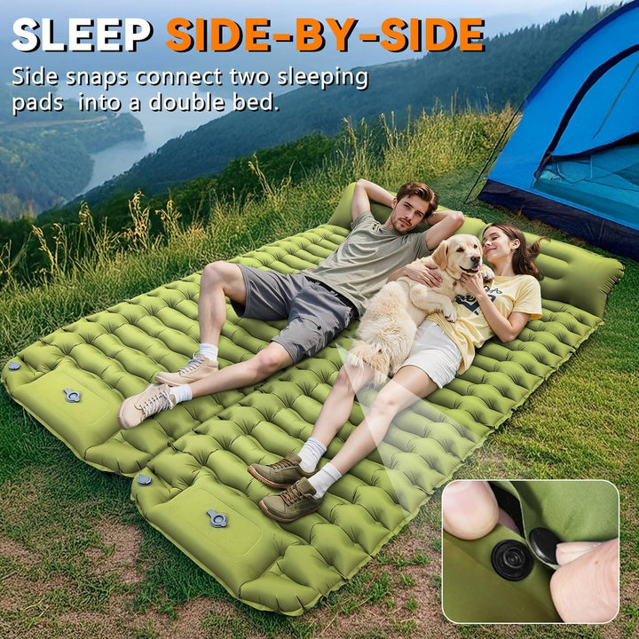 Ultralight Inflatable Sleeping Pad with Built-In Pillow for Camping