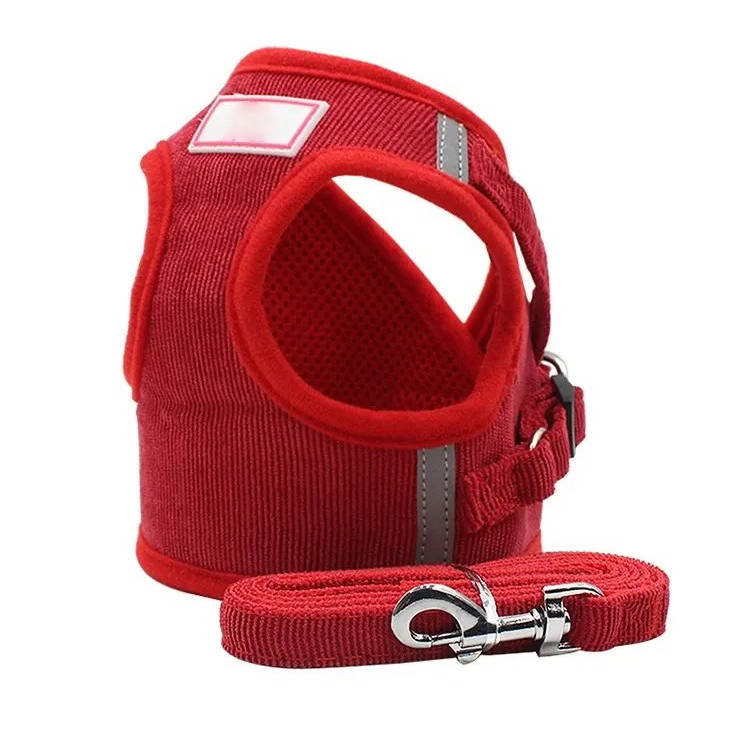Pet Reflective Corduroy Harness and Leash Set Breathable Chest Strap