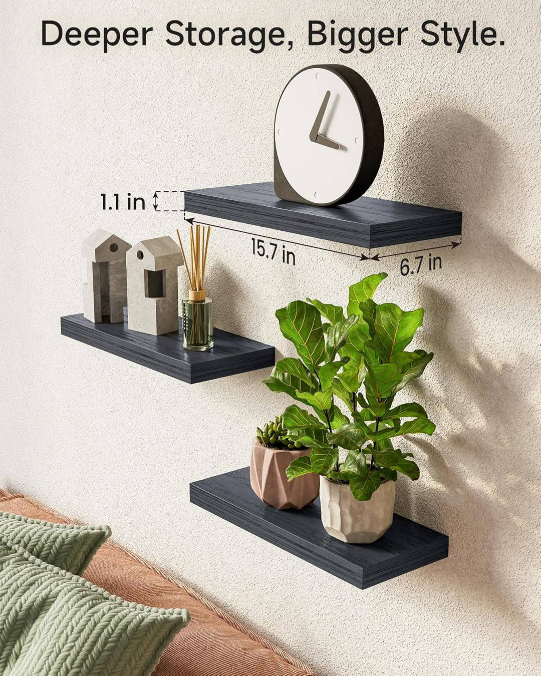 Rustic Wood Floating Wall Shelves Hanging Storage Set