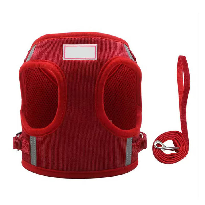 Pet Reflective Corduroy Harness and Leash Set Breathable Chest Strap