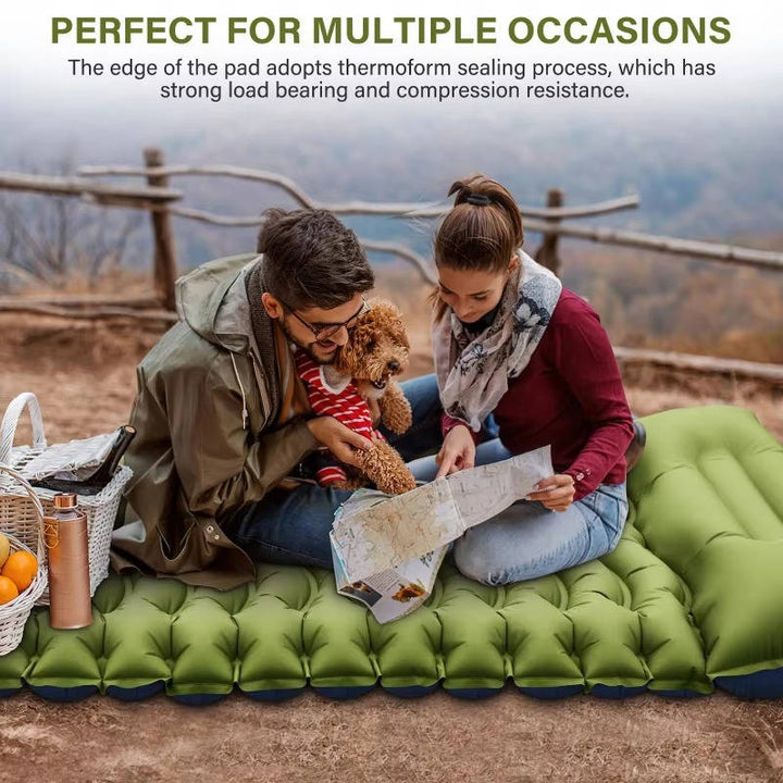 Ultralight Inflatable Sleeping Pad with Built-In Pillow for Camping