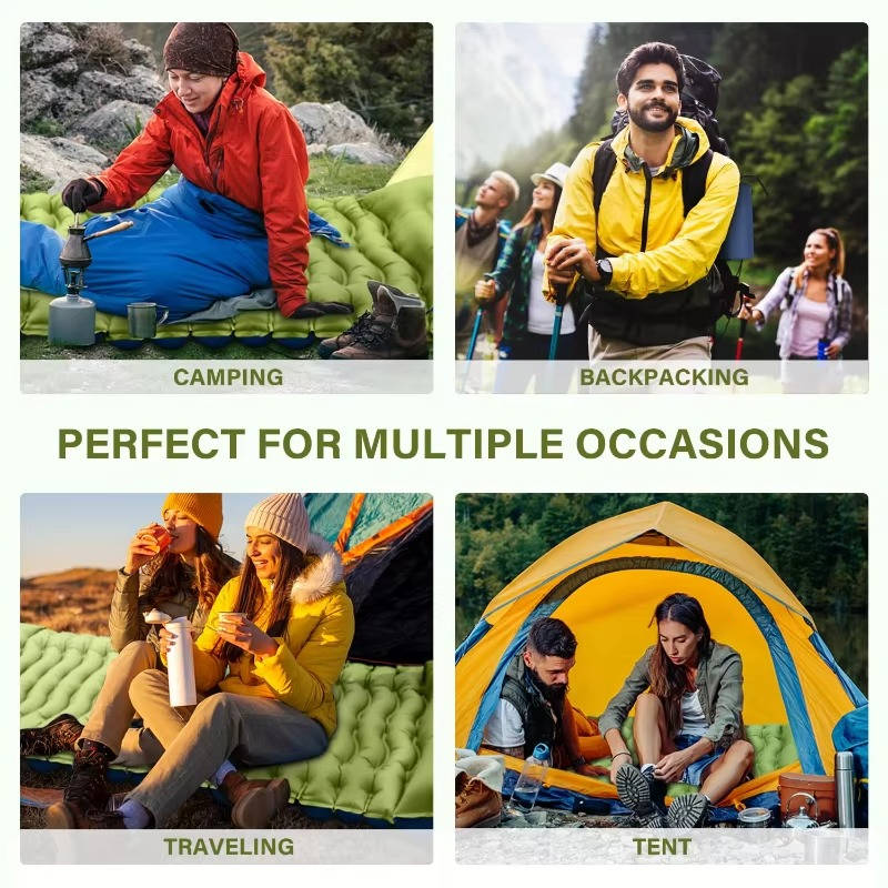 Ultralight Inflatable Sleeping Pad with Built-In Pillow for Camping