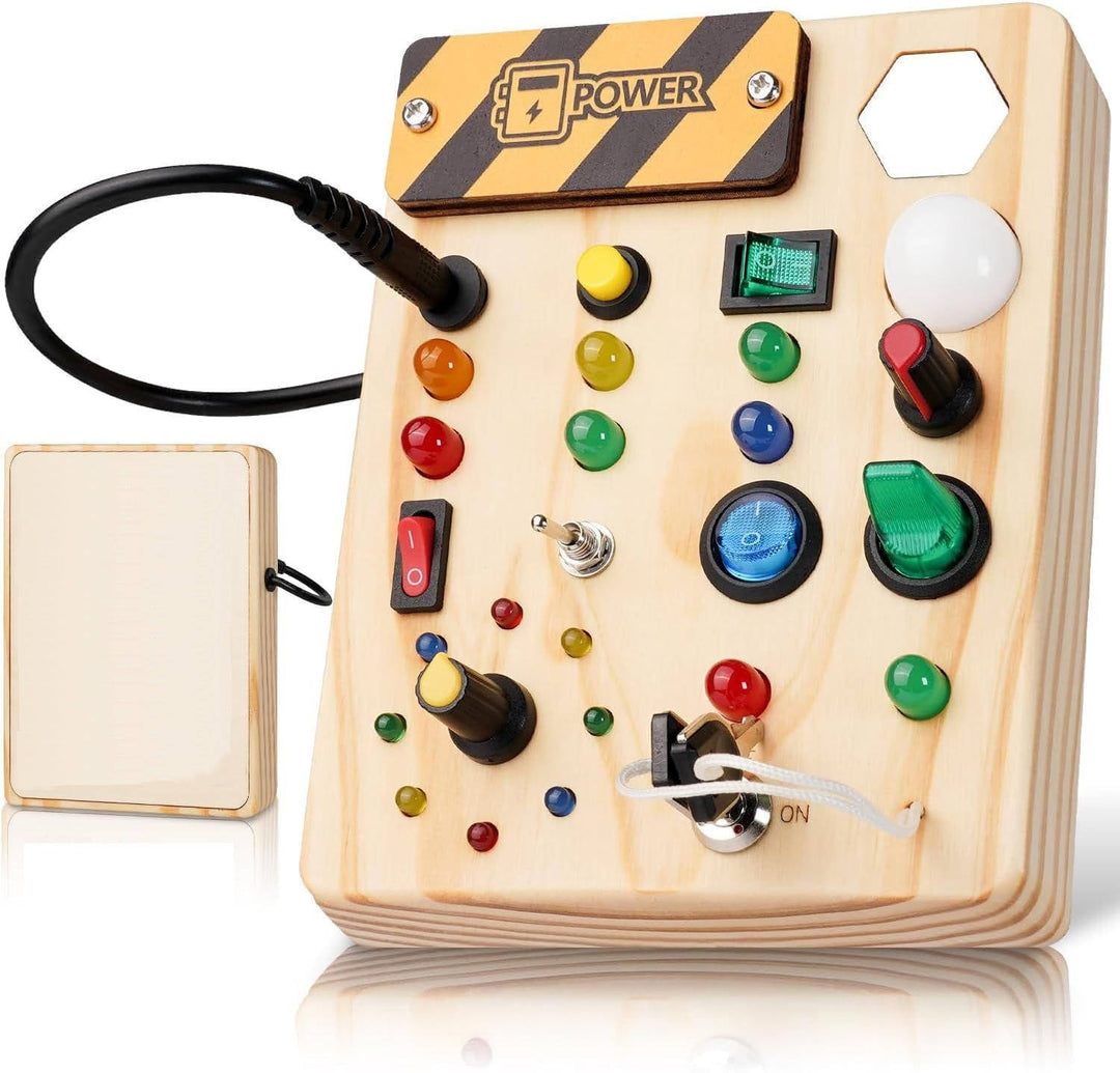 Toddler Montessori Busy Board Wooden Sensory Activity with LED Lights