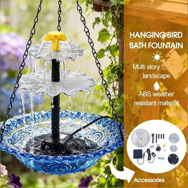 Outdoor Solar-Powered Hanging Bird Bath Fountain with Automatic Pump