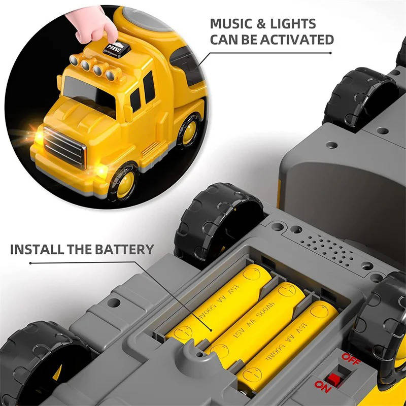 Toddler Construction Carrier Truck Toy Set Friction Powered Vehicles