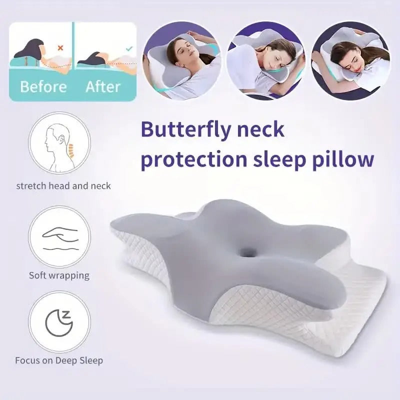 Ergonomic Memory Foam Neck Pillow with Cooling Ice Silk Case
